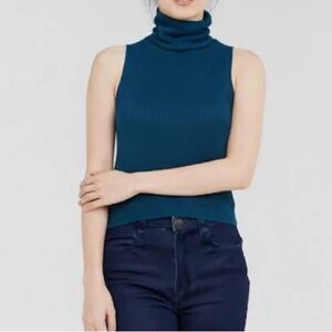 Lord & Taylor Teal Turtleneck Cashmere Sleeveless Sweater | size S